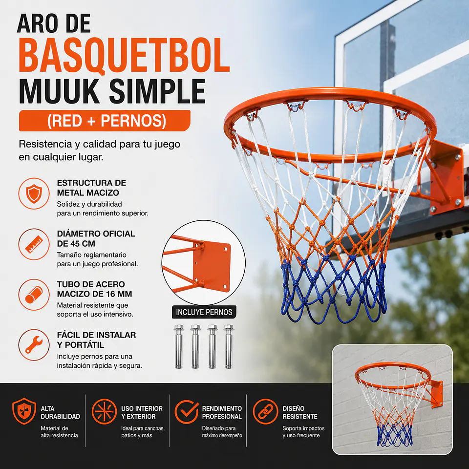 Aro de Básquetbol Muuk Simple (Incluye Red y Pernos) 5