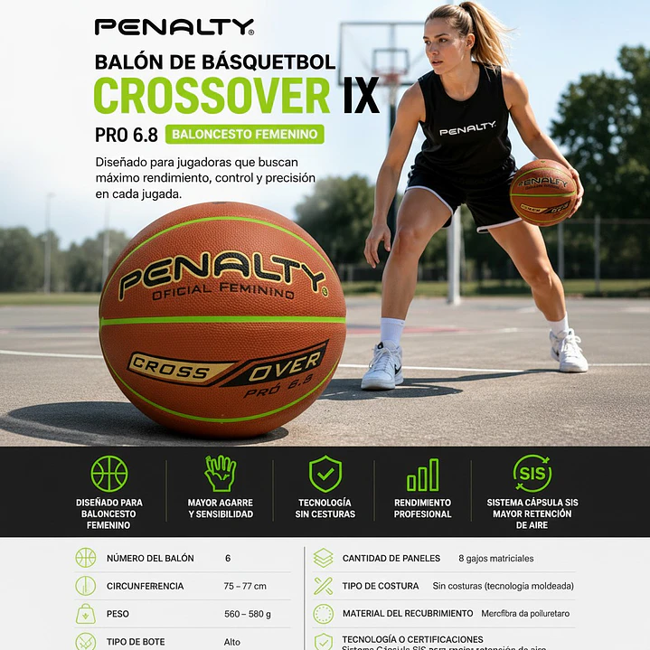 BALON DE BASQUETBOL PENALTY 6.8 CROSSOVER IX 3