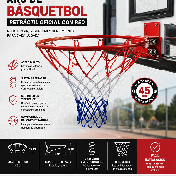 Aro de Basquetbol Uk Time Simple Retractil Oficial con Red 4