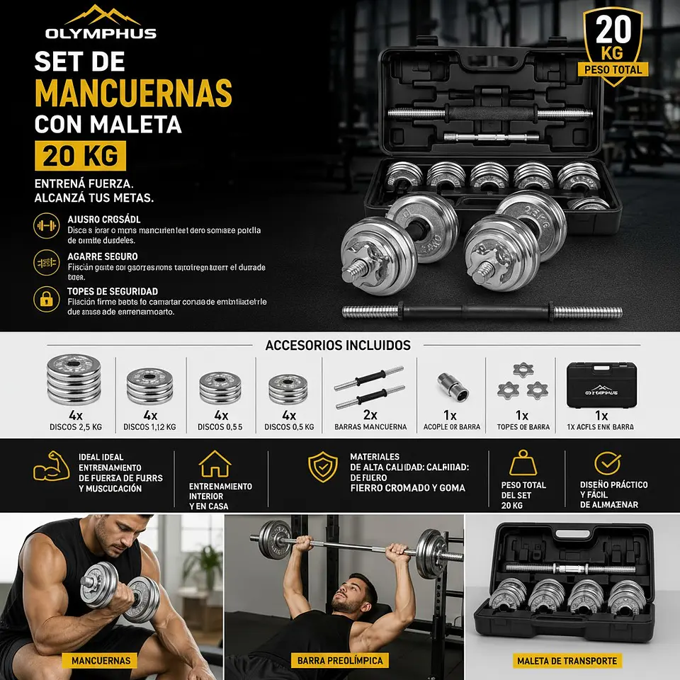 Set de Mancuernas con Maleta Olymphus 20 kg 8