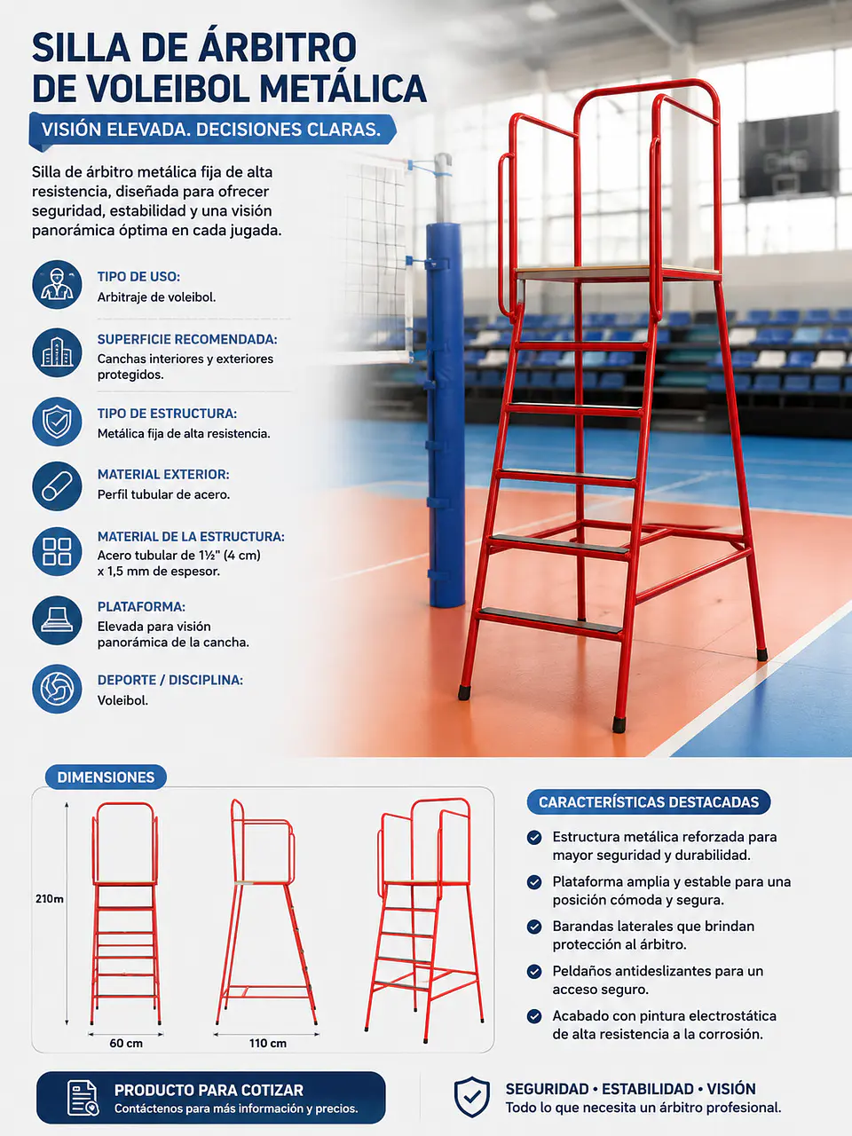 Silla de Arbitro de Voleibol Metálica 5
