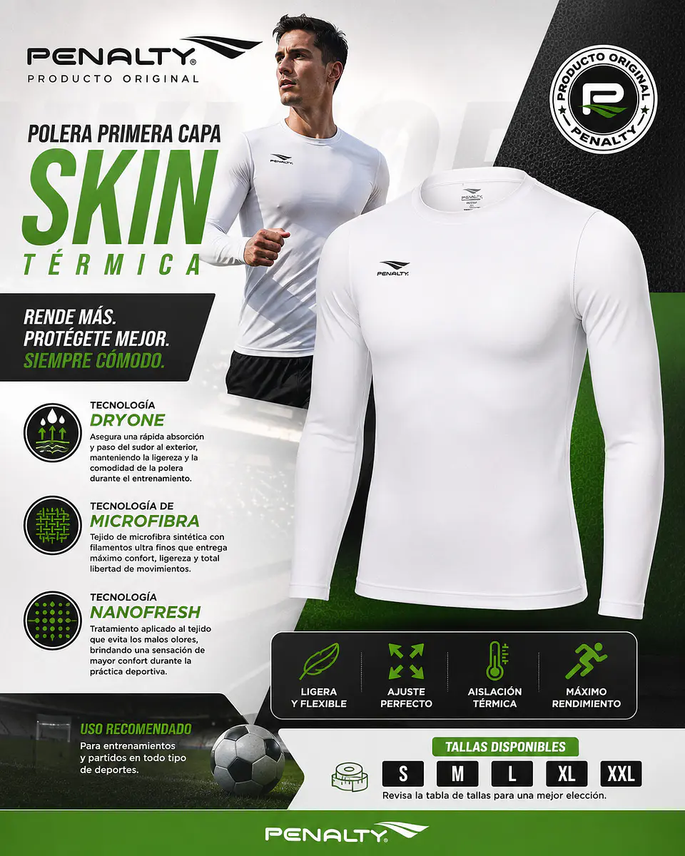 Polera Primera Capa Penalty Skin Termica Blanca 6