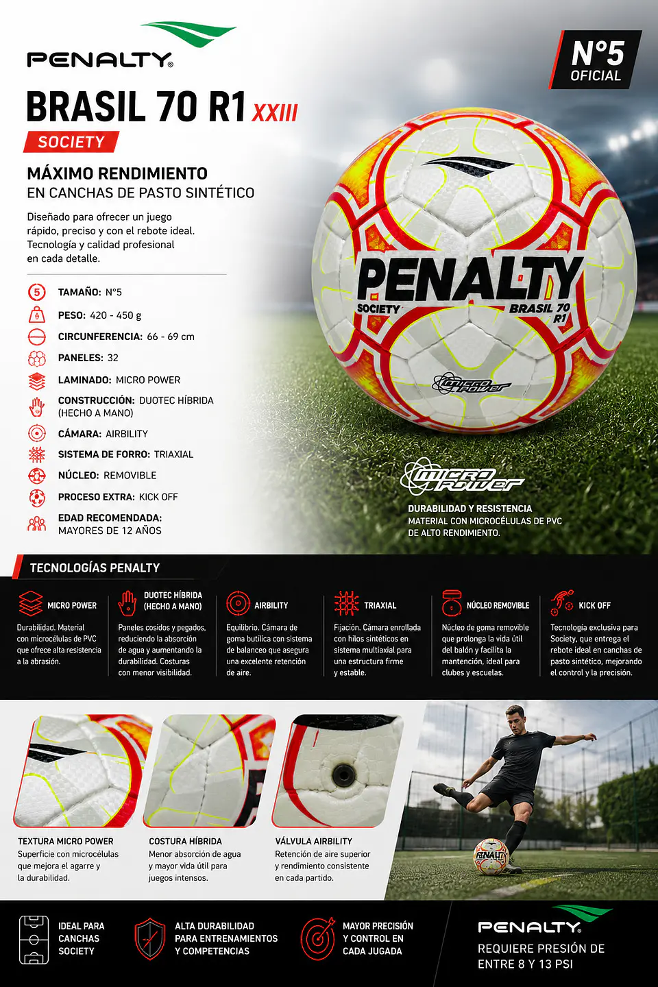 Balón de Futbolito Society Penalty Brasil 70 R1 XXIII 11