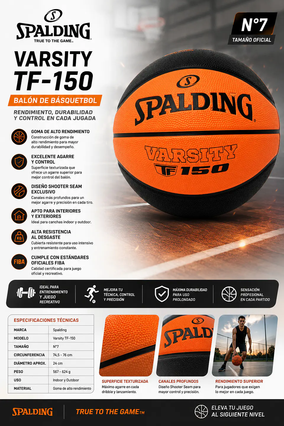 Balón de Básquetbol Spalding Varsity TF-150 N°7 8