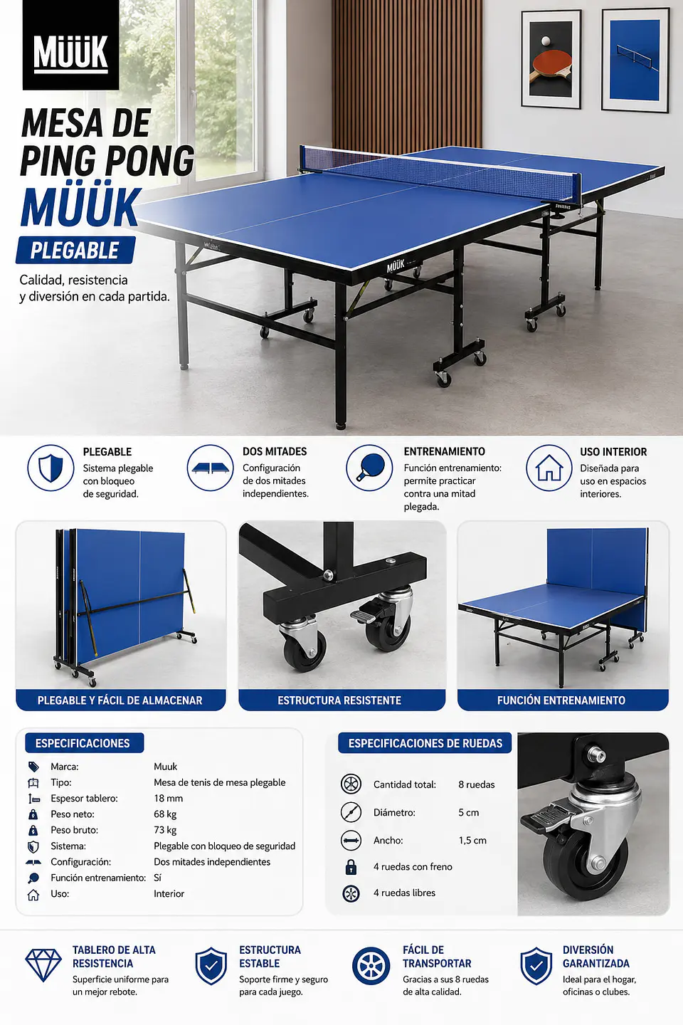 Mesa de Ping Pong Muuk Plegable 6