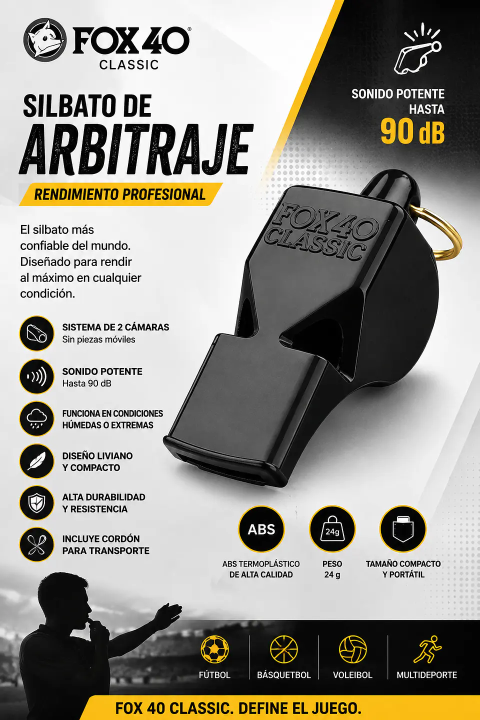 Silbato de Arbitraje Fox 40 Classic Oficial 115 Db 3