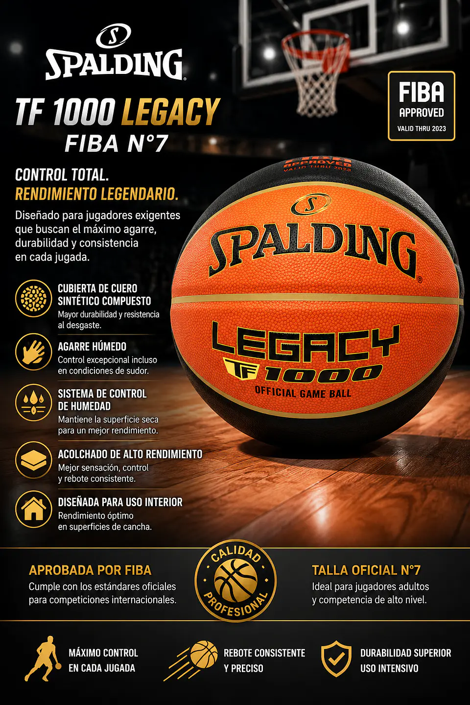 Balón de Básquetbol Spalding TF 1000 Legacy FIBA N°7 6