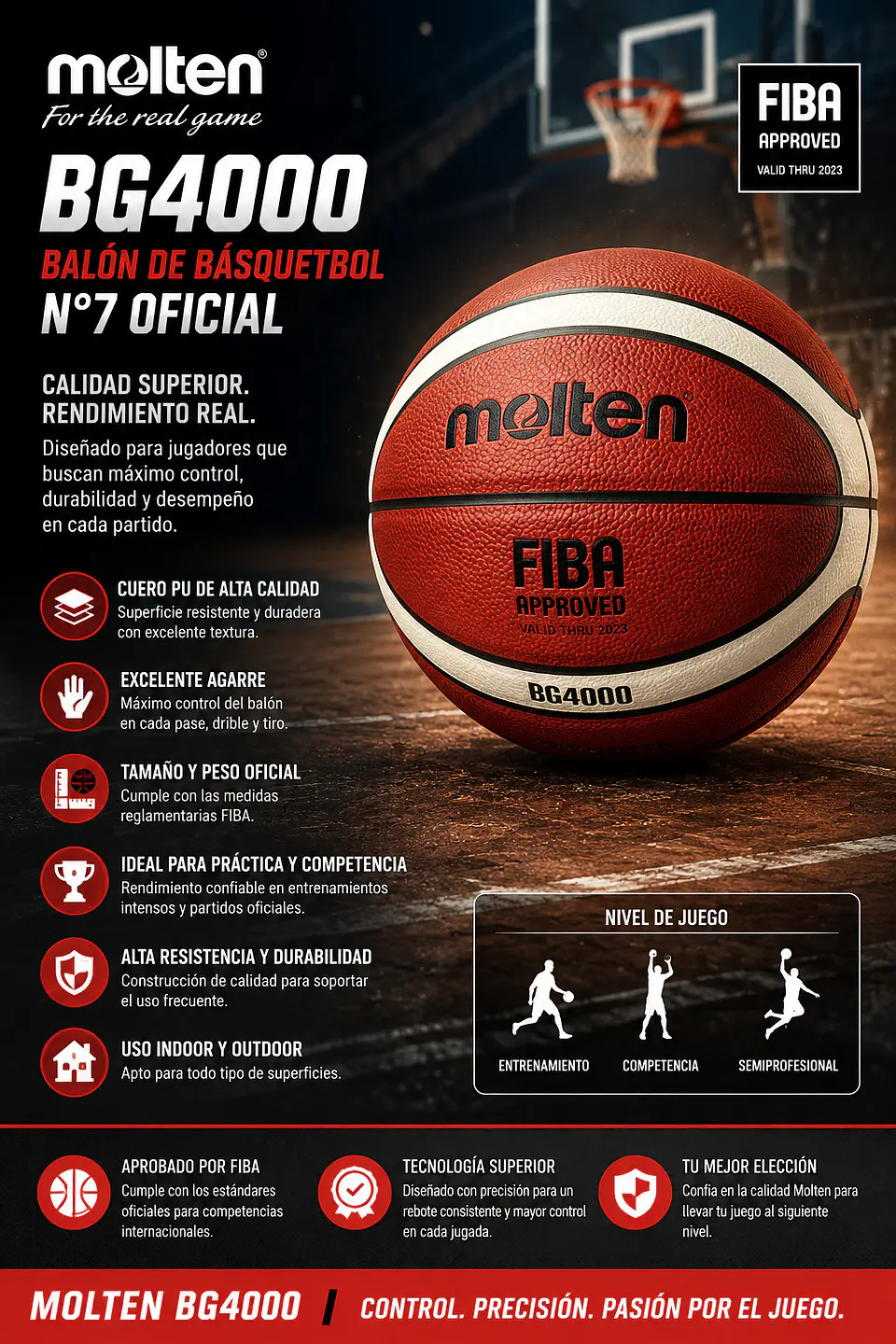 Balon de Básquetbol Molten BG4000 N°7 5