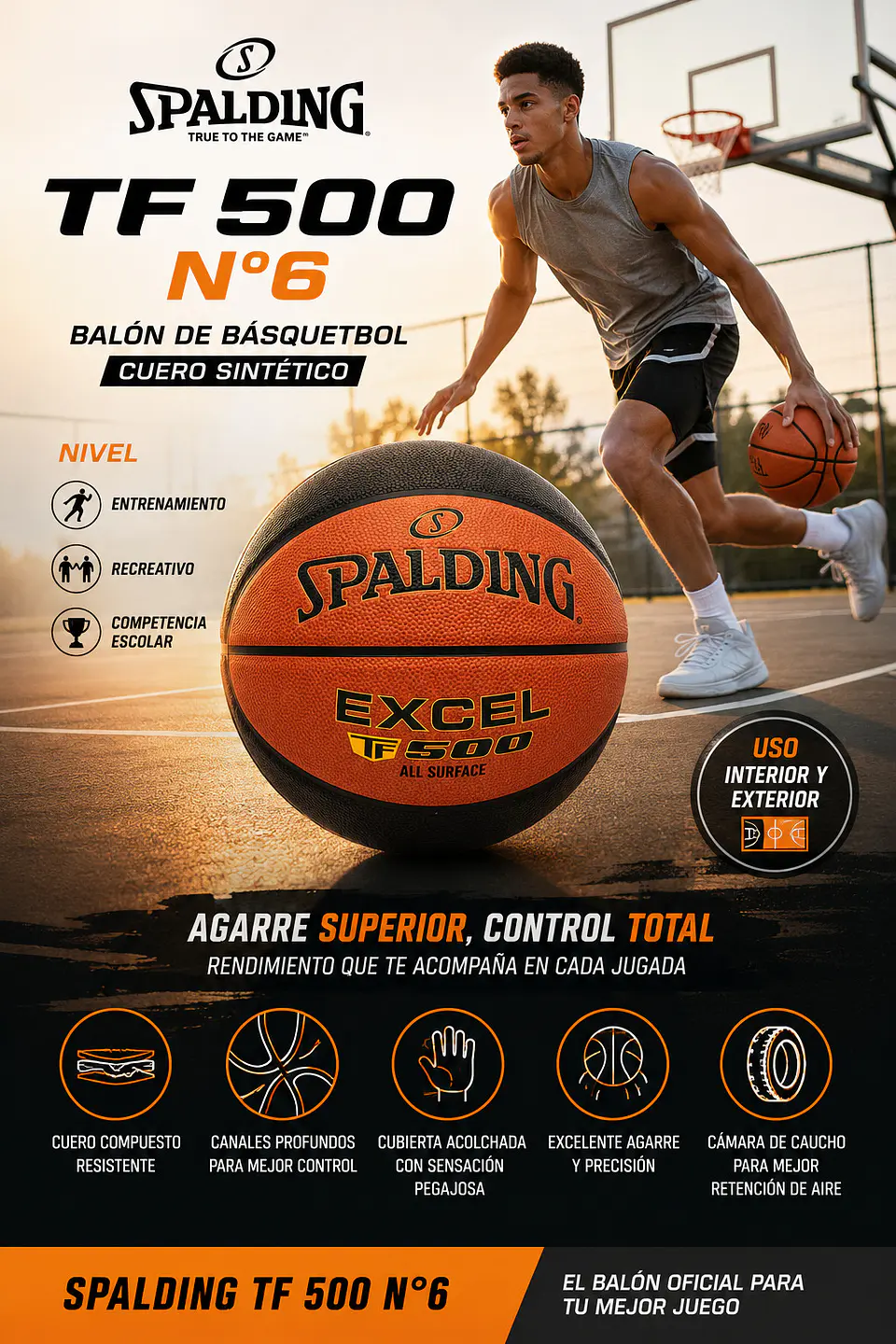 Balon de Básquetbol Spalding TF 500 N°6 Cuero Sintetico 5