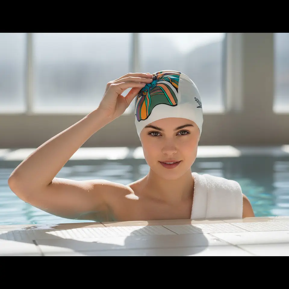 Gorro Natacion Speedo Adulto Blanco Multicolor Flor 4