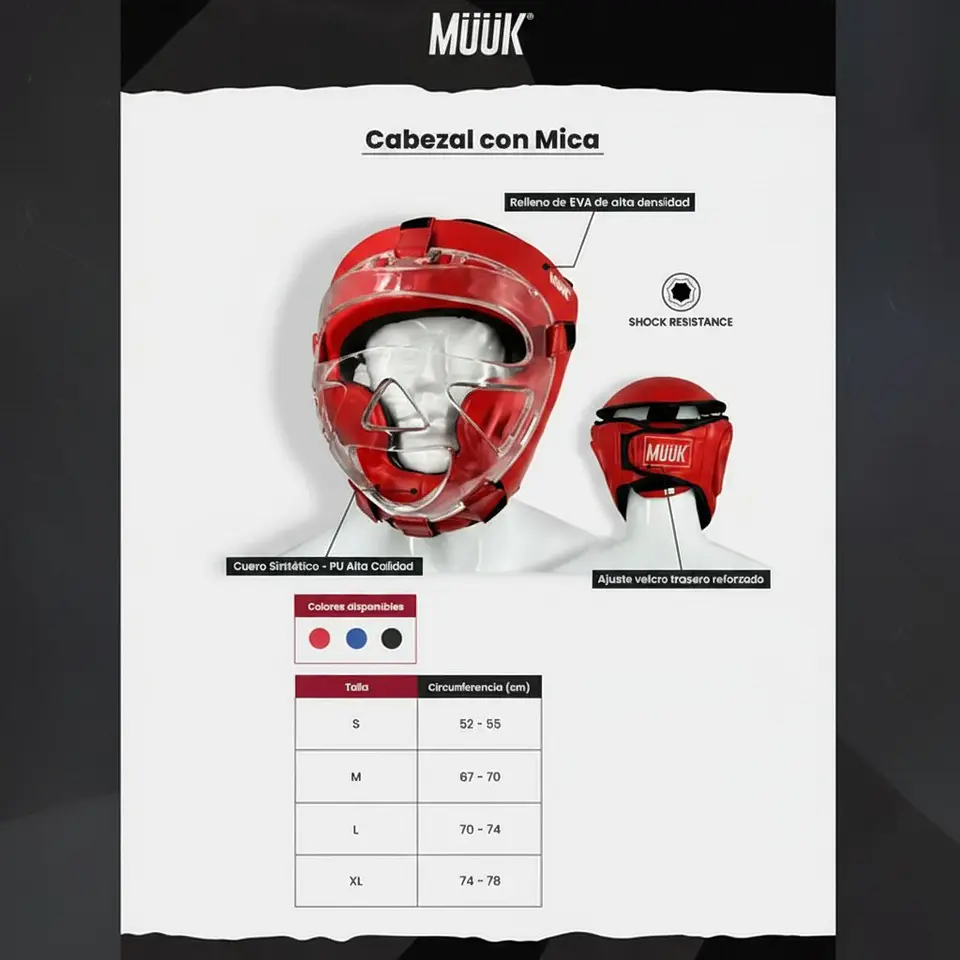 Cabezal De Artes Marciales Con Mica Muuk Rojo 10