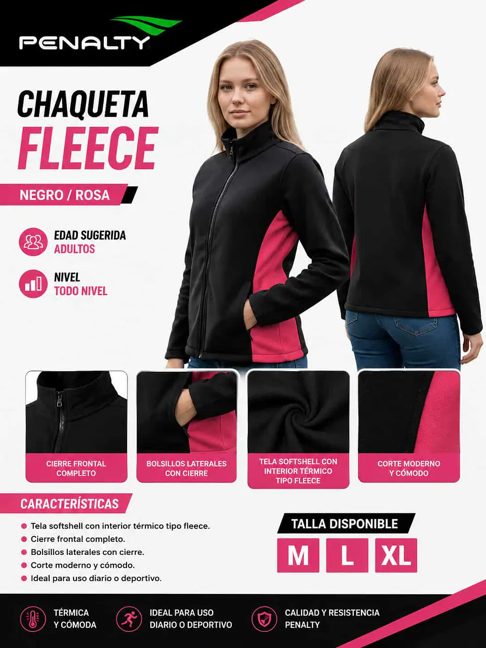 Chaqueta Penalty Fleece Negro/Rosa 3