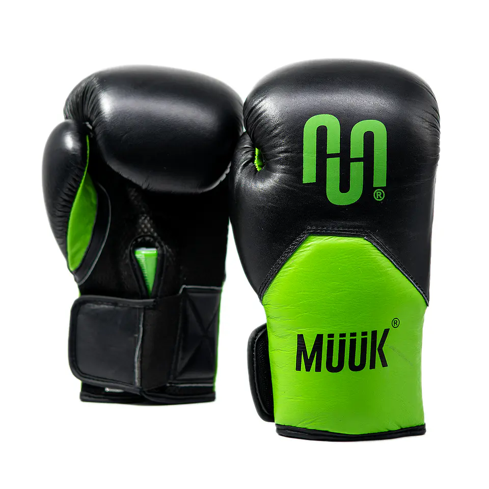 Guante de Box Muuk Cuero Eliminator Negro-Verde 1