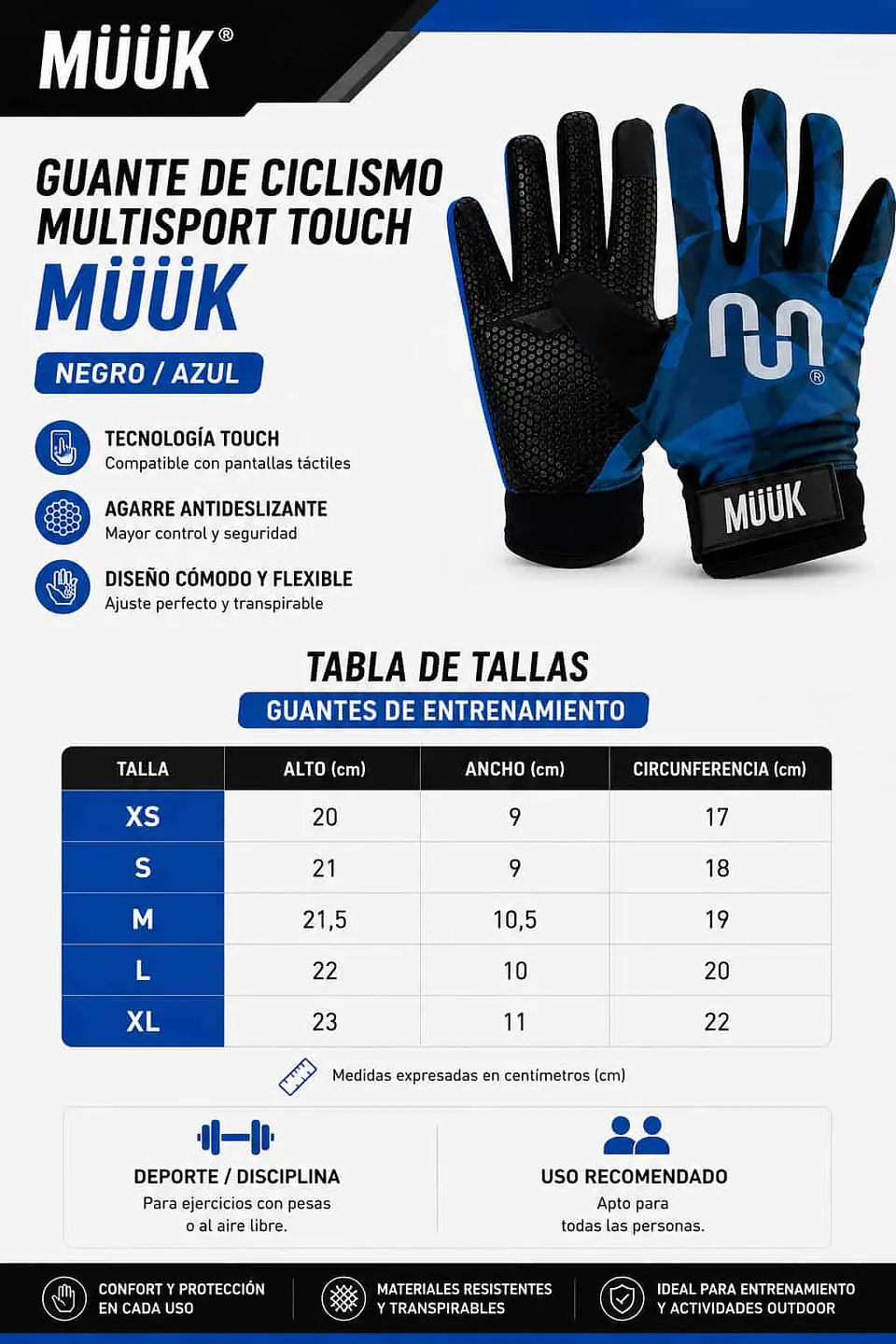 Guante de Ciclismo Multisport Touch Muuk Negro/Azul 7