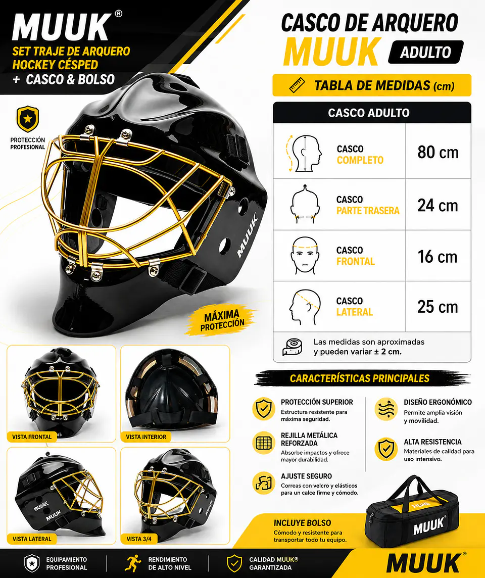 Set Traje de Arquero Hockey Césped + Casco & Bolso Adulto Muuk 14