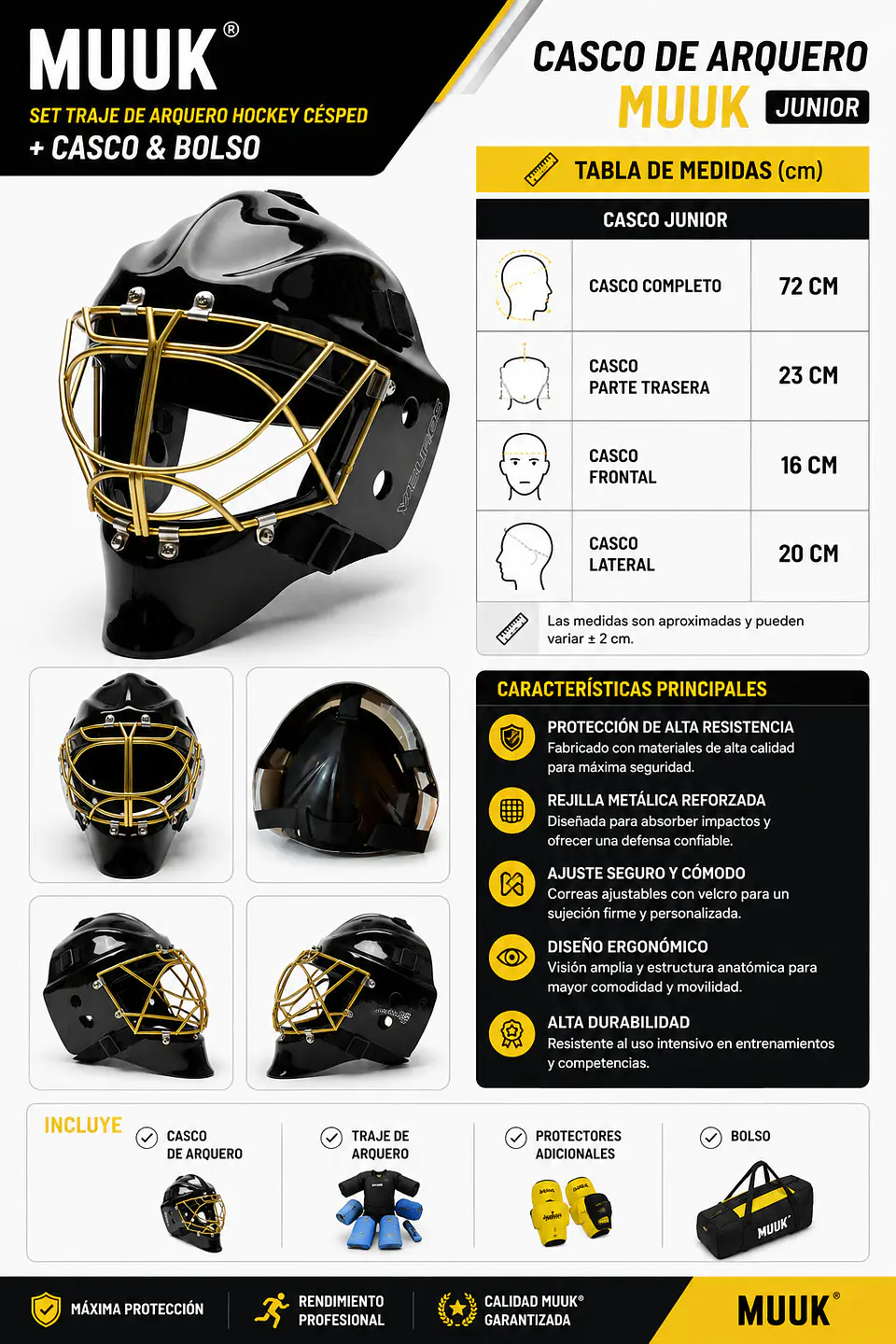Set Traje de Arquero Hockey Césped + Casco & Bolso Junior Muuk 13