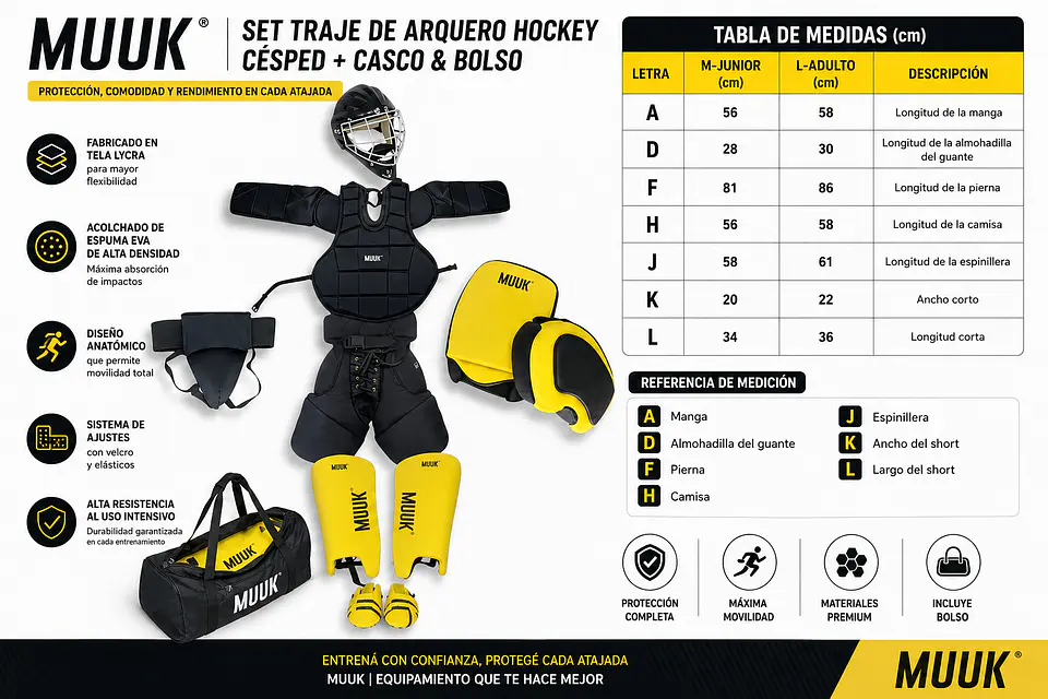 Set Traje de Arquero Hockey Césped + Casco & Bolso Junior Muuk 14