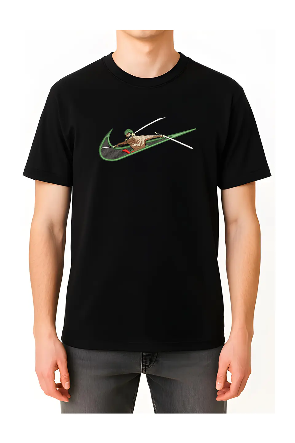 POLERA ZORO NEGRA - BLANCO CLASSIC UNISEX BORDADO 3