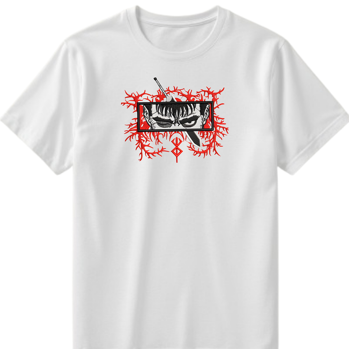 POLERA BORDADO BERSERK NEGRO - BLANCO CLASSIC UNISEX 2