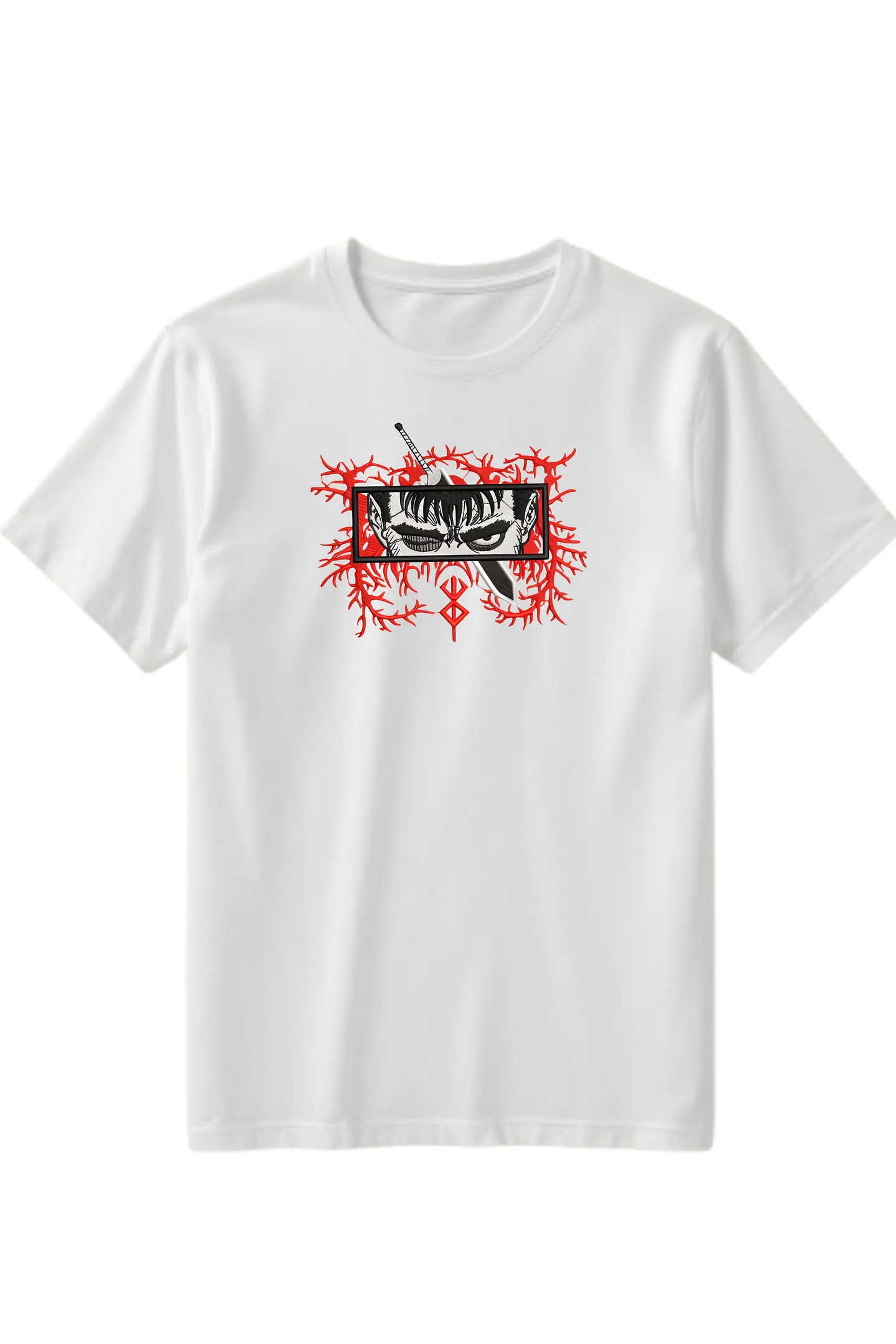 POLERA BORDADO BERSERK NEGRO - BLANCO CLASSIC UNISEX 2