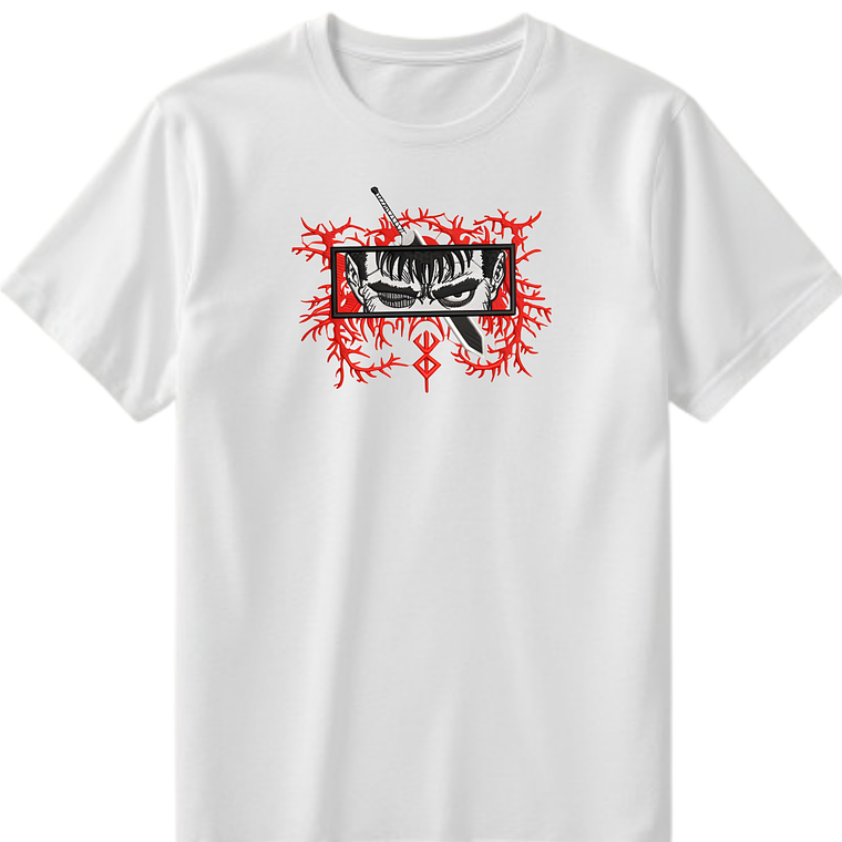 POLERA BORDADO BERSERK NEGRO - BLANCO CLASSIC UNISEX 2