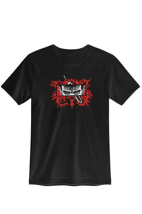 POLERA BORDADO BERSERK NEGRO - BLANCO CLASSIC UNISEX