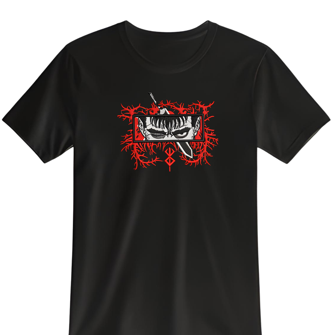 POLERA BORDADO BERSERK NEGRO - BLANCO CLASSIC UNISEX 1