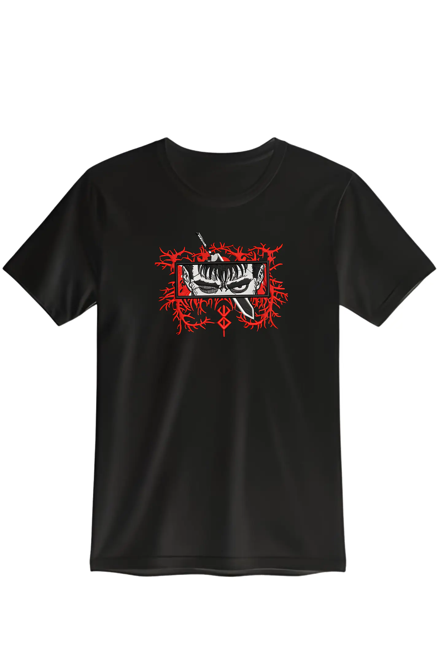 POLERA BORDADO BERSERK NEGRO - BLANCO CLASSIC UNISEX 1