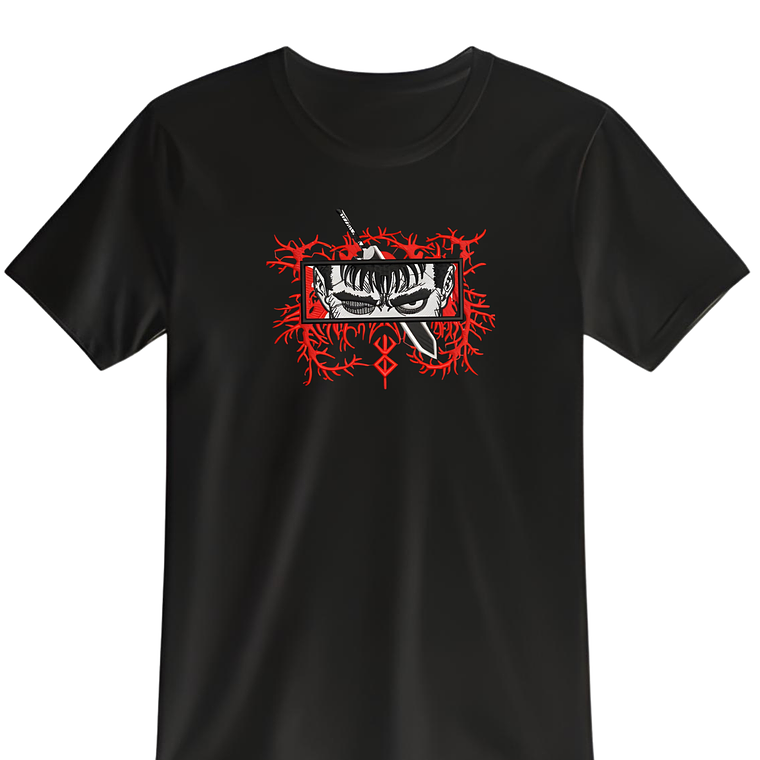 POLERA BORDADO BERSERK NEGRO - BLANCO CLASSIC UNISEX 1