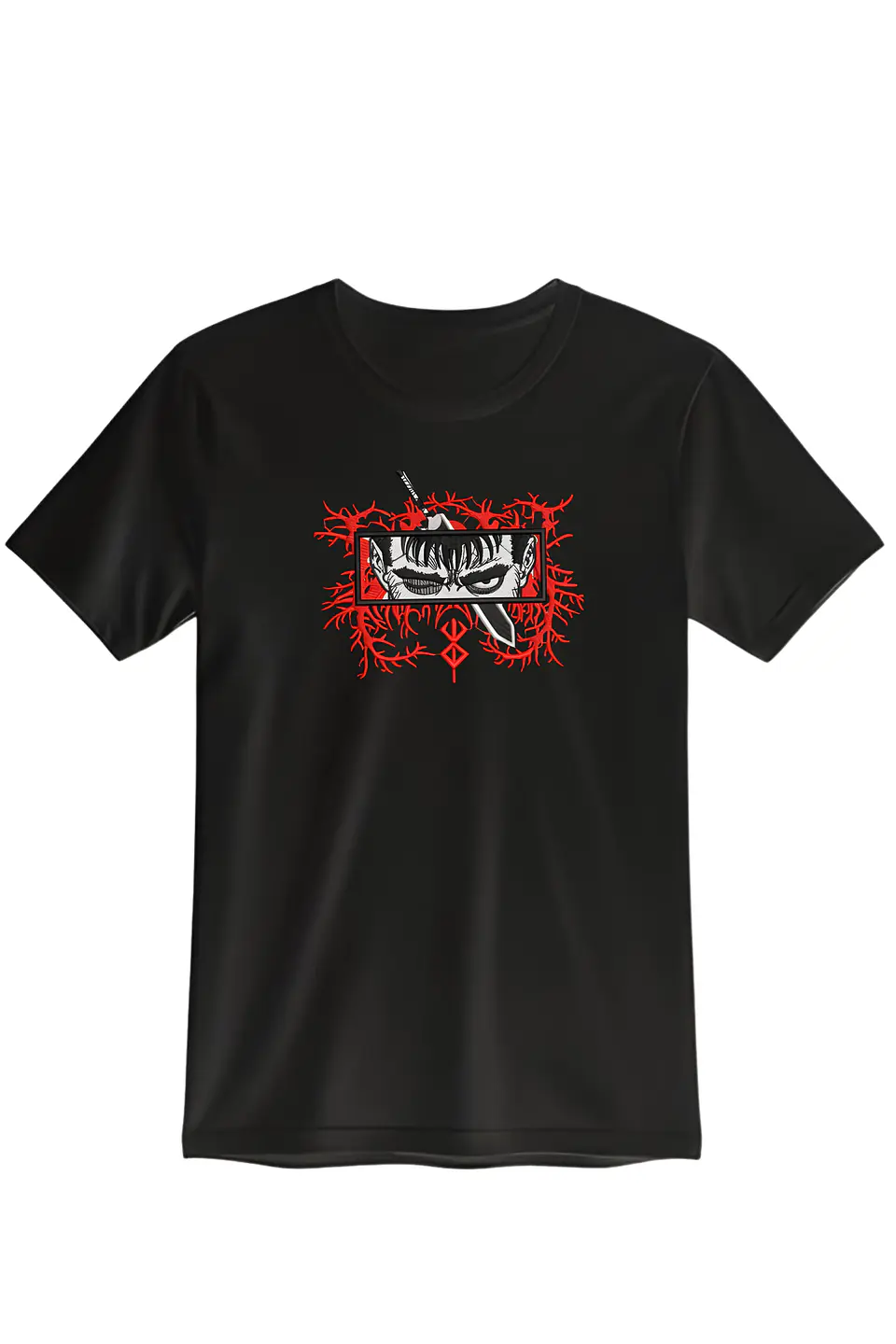 POLERA BORDADO BERSERK NEGRO - BLANCO CLASSIC UNISEX 1