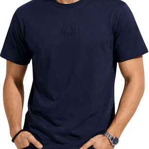 POLERA CLASSIC SPIDER BORDADA HEAVY COTTON 280 - AZUL MARINO MVBORDART