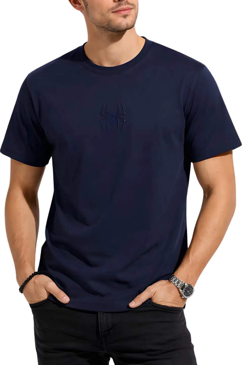 POLERA CLASSIC SPIDER BORDADA HEAVY COTTON 280 - AZUL MARINO MVBORDART 2