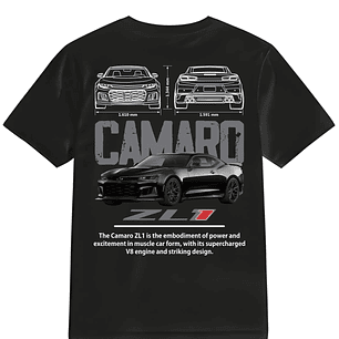 POLERA CAMARO ZL1 NEGRO - BLANCO CLASSIC UNISEX