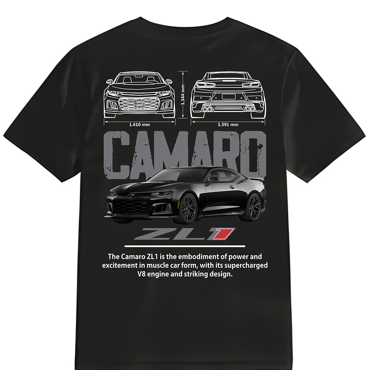 POLERA CAMARO ZL1 NEGRO - BLANCO CLASSIC UNISEX 1