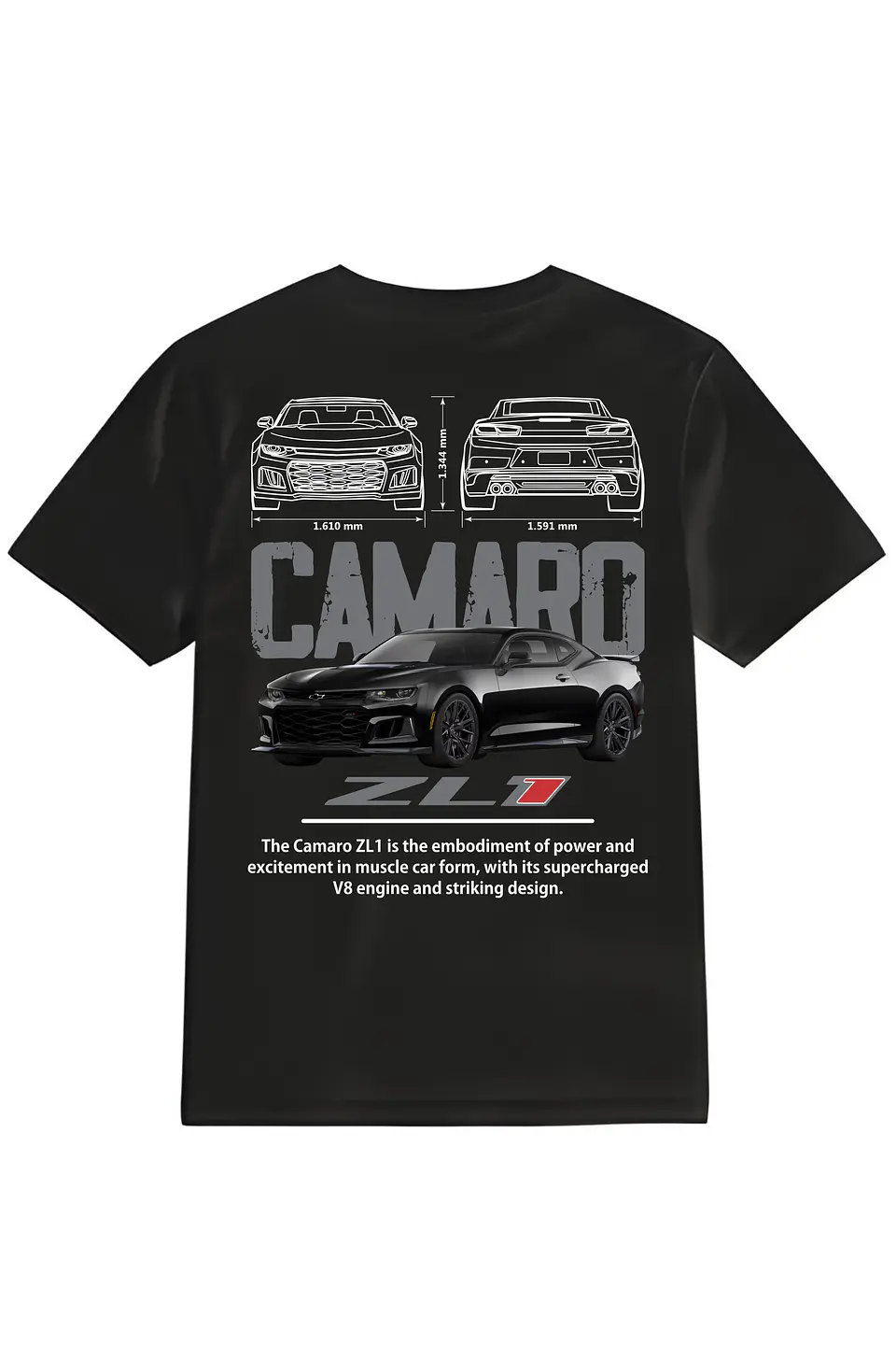 POLERA CAMARO ZL1 NEGRO - BLANCO CLASSIC UNISEX 1