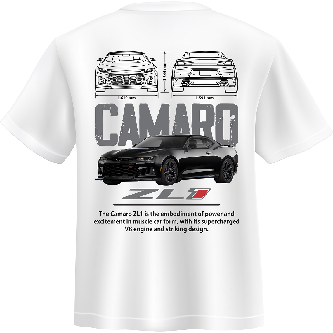 POLERA CAMARO ZL1 NEGRO - BLANCO CLASSIC UNISEX 2