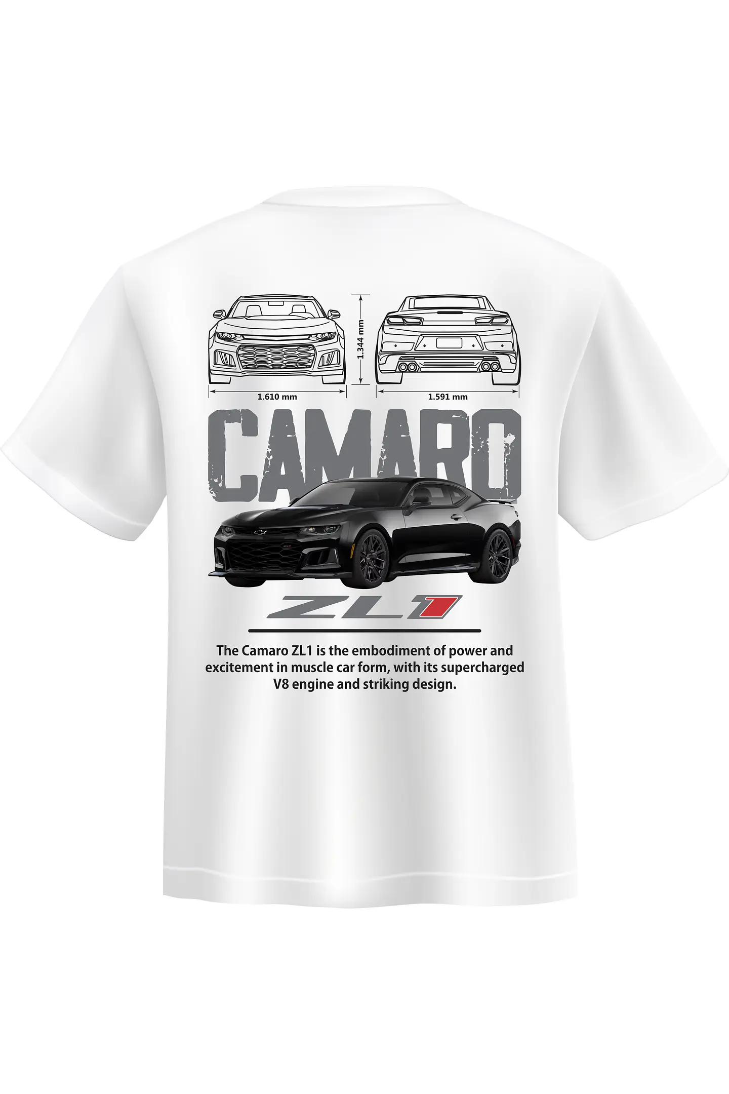 POLERA CAMARO ZL1 NEGRO - BLANCO CLASSIC UNISEX 2