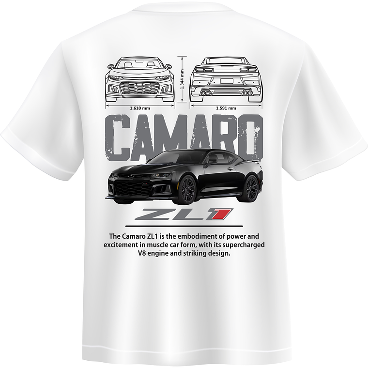 POLERA CAMARO ZL1 NEGRO - BLANCO CLASSIC UNISEX 2