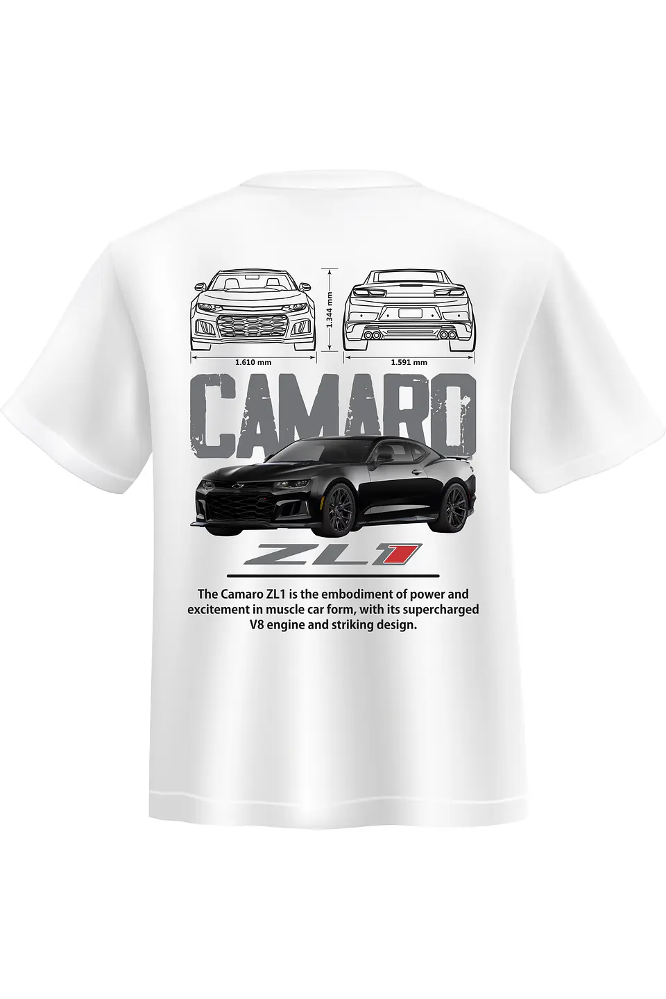 POLERA CAMARO ZL1 NEGRO - BLANCO CLASSIC UNISEX 2