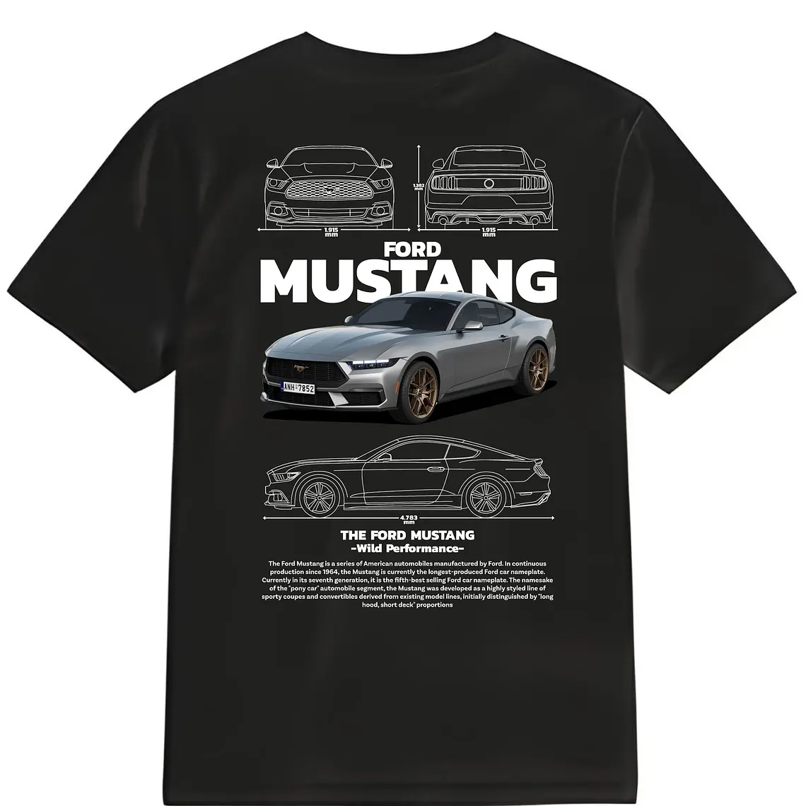 POLERA MUSTANG NEGRO - BLANCO CLASSIC UNISEX 1