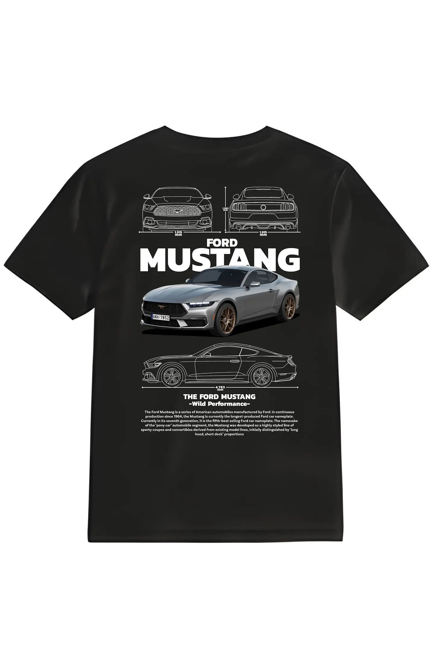 POLERA MUSTANG NEGRO - BLANCO CLASSIC UNISEX 1