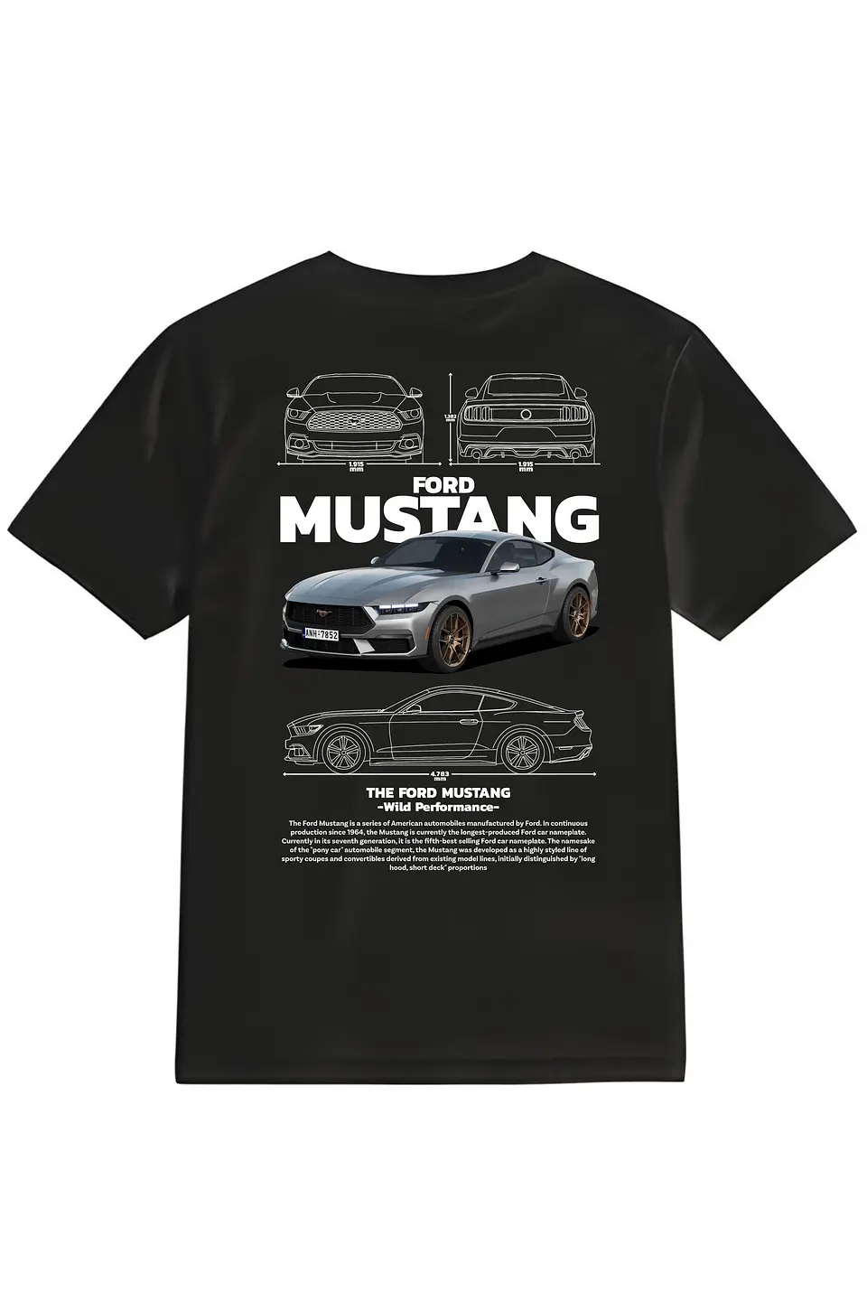 POLERA MUSTANG NEGRO - BLANCO CLASSIC UNISEX 1