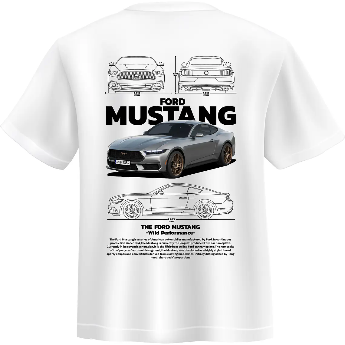 POLERA MUSTANG NEGRO - BLANCO CLASSIC UNISEX 3