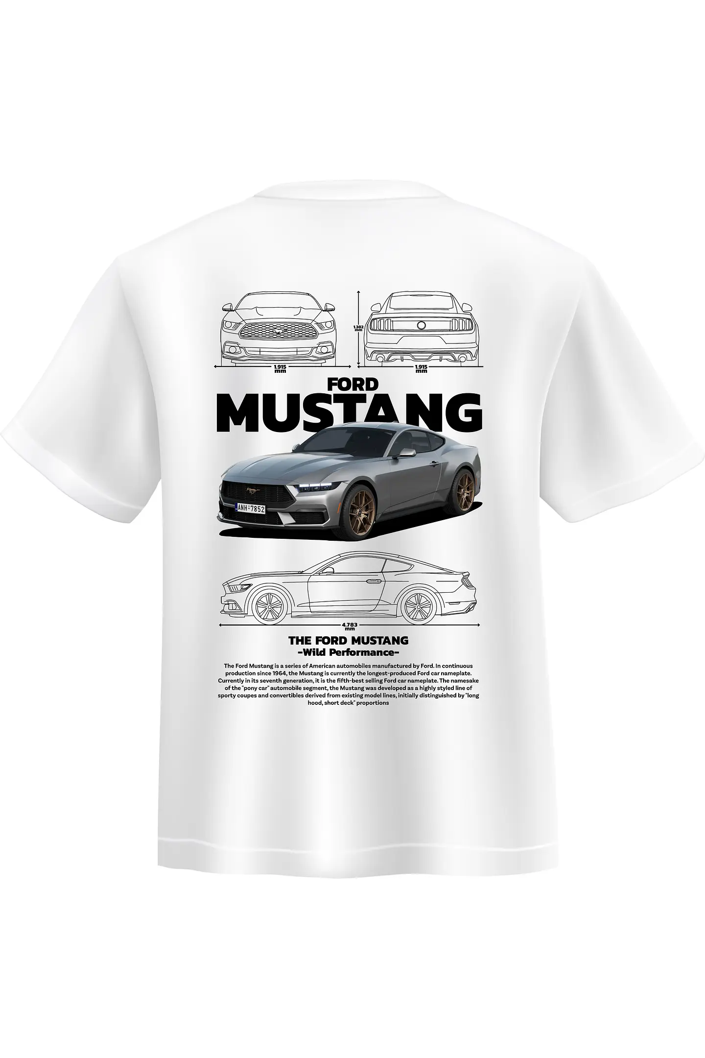POLERA MUSTANG NEGRO - BLANCO CLASSIC UNISEX 3