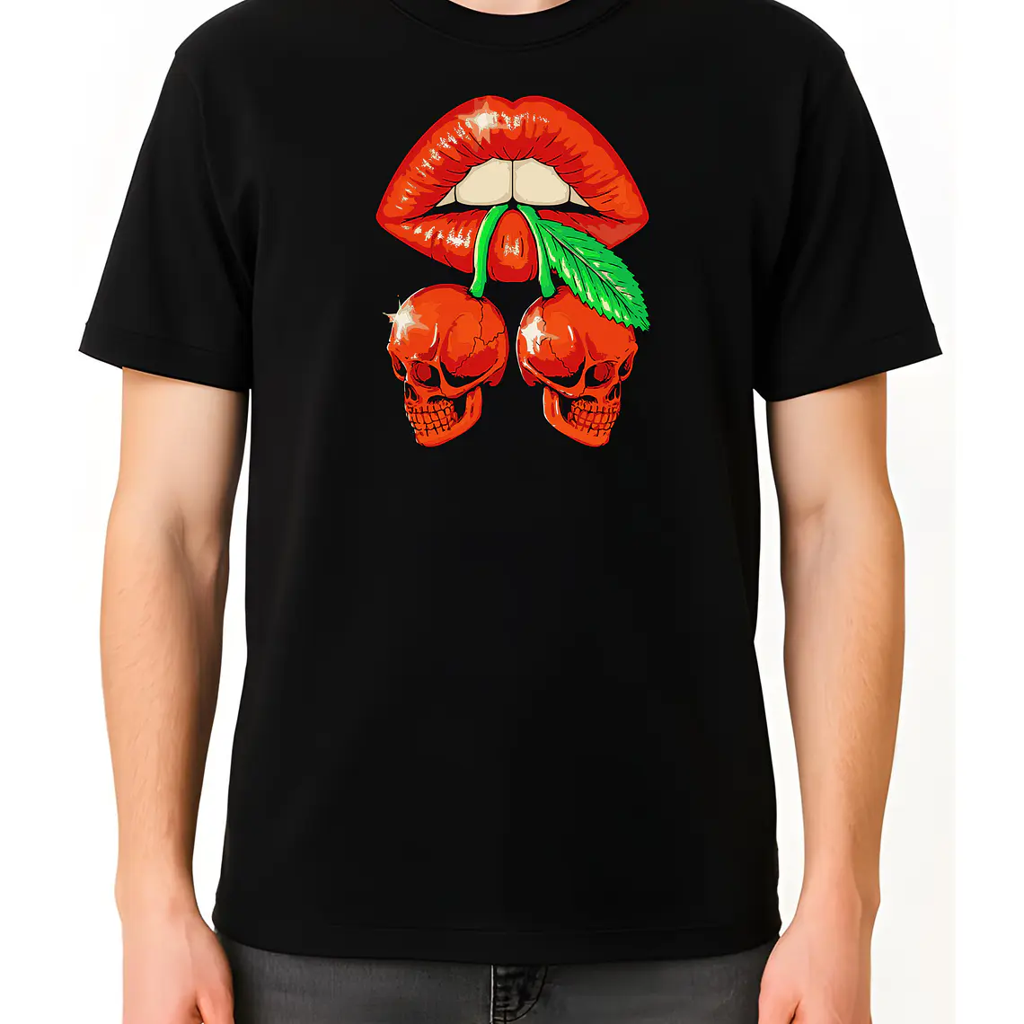 POLERA LABIOS - NEGRO UNISEX 2