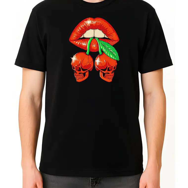 POLERA LABIOS - NEGRO UNISEX 2