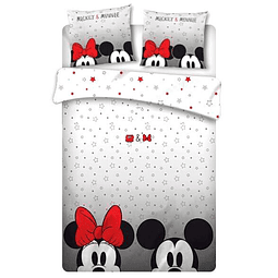 Conjunto Reversível Capa de Edredon e Fronhas de Almofada Disney Mickey & Minnie