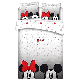 Conjunto Reversível Capa de Edredon e Fronhas de Almofada Disney Mickey & Minnie