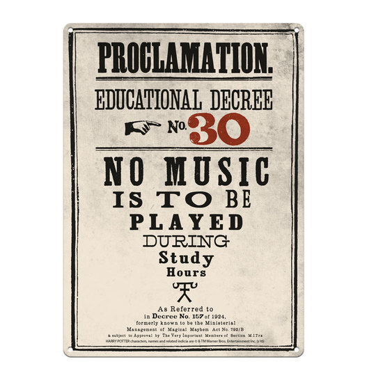Placa de Metal A3 Harry Potter Proclamation Nº30