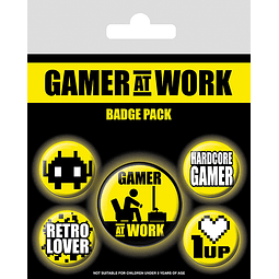 Gamer at Work Pin Badges 5-Pack 